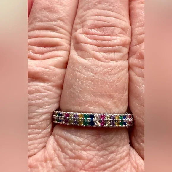 Ring - size 7.75 -New - dainty multi-color rhinestones silver tone band. BOGO ⬇️ - Picture 4 of 9